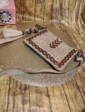 American West Beige and Brown Braided Accent Wristlet
